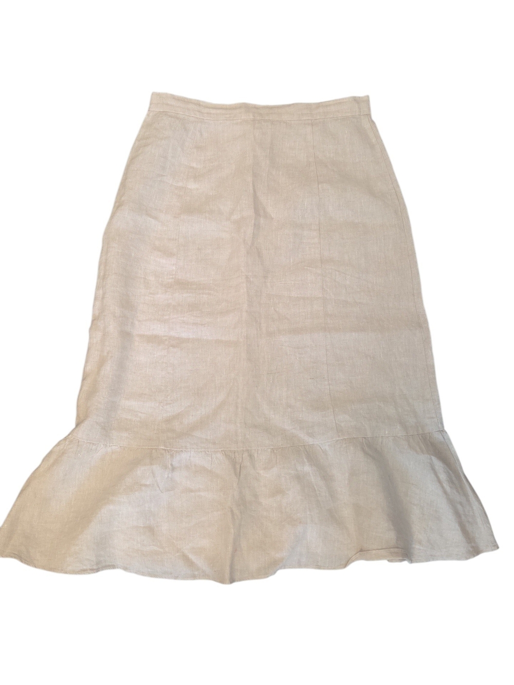 Wilfred Cream Midi Ruffle-Hem Skirt SZ 6 100% Organic Linen